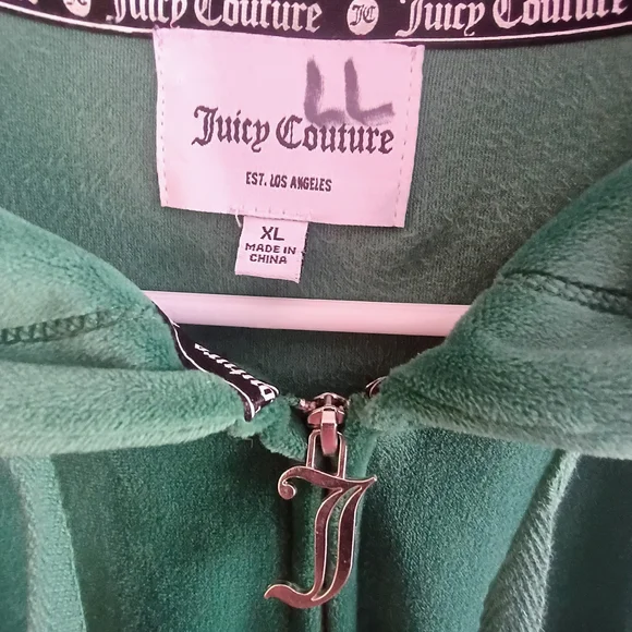 Juicy Couture Green Velour Zip Hoodie Y2K Luxe Glam Womens XL Jacket - Picture 2 of 6